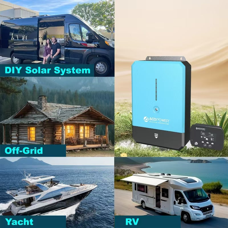 ACOPOWER 3000W/12V All-in-One Pure Sine Wave Hybrid Solar Charger Inverter