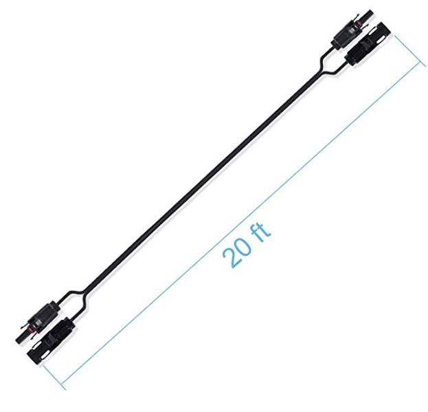 ACOPOWER 20FT/14AWG Solar Extension Cable with solar panel connector Female and Male connectors